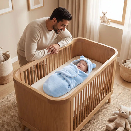 bebe dans nid d ange ourson bleu dans basinette